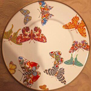 MACKENZIE-CHILD'S WHITE BUTTERFLY GARDEN 8" ENAMEL SALAD/DESSERT PLATE - BNIP